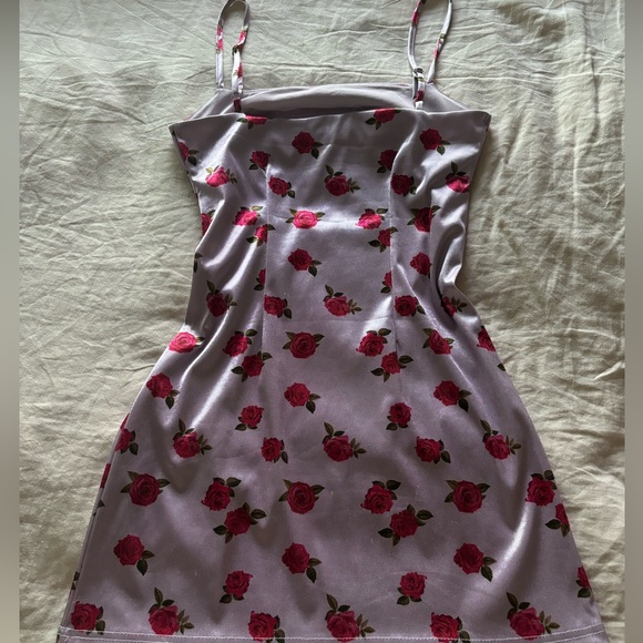 Urban outfitters Satin Lavender Mini Strappy Dress with rose floral pattern - Picture 2 of 4
